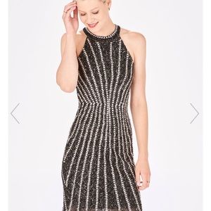 Parker Black sheath dress w/ sequins + metal studs